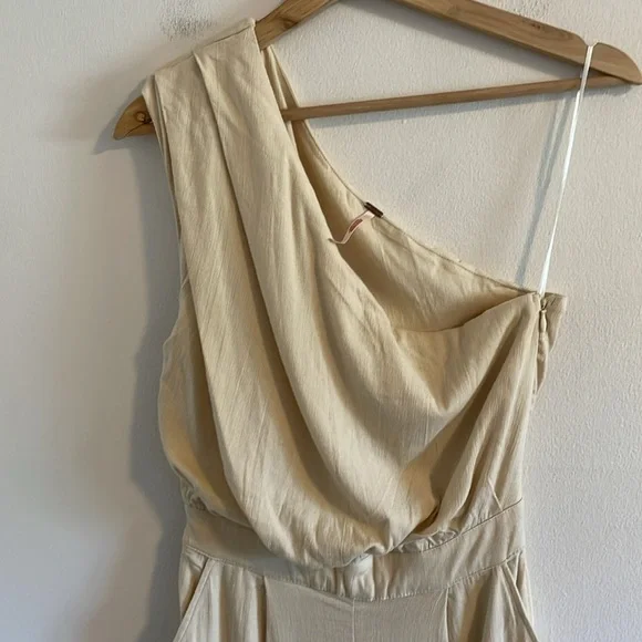 Free People Avery Jumpsuit Women’s‎ Size 0 One Shoulder Boho Cream Washed Out - Picture 7 of 13